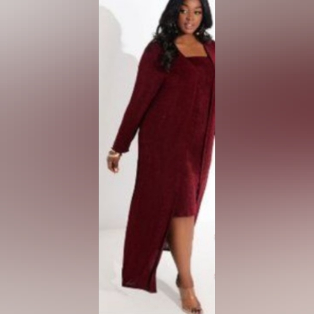 Ashley Stewart Long Maxi Duster‎ Cardigan Liteweight Burgundy Wine Color